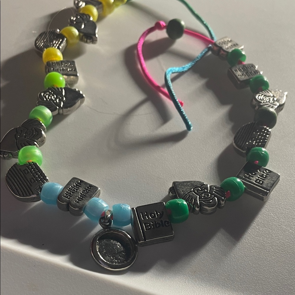 Beaded Charm necklace with Holy Bible Charm - Multicolor